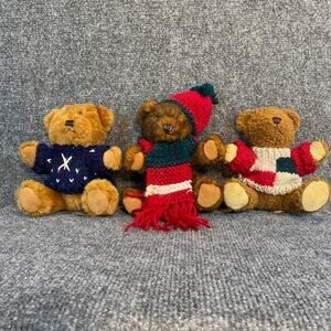 Vintage Lot of 3 HUGFUN Teddy Bears International Multi Colored Knit Sweaters